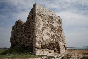 rudere, torre, mare, cielo, erba, rovine, pietre, nuvole