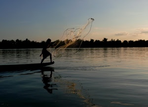 rete, acqua, pescatore, barca, mare, alberi, cielo, pesca, pescare, tramonto, fiume, uomo, lago, controluce, riflesso