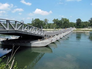fiume, ponte, barche, alberi, acqua, riflessi