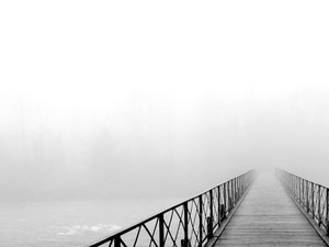 nebbia, ponte, fiume, acqua, ringhiera, legno, parapetto, pontile, prospettiva, bianco, lago, alberi, foschia