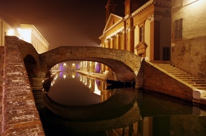 ponte, canale, riflesso, notturno, notte, luci, scala, chiesa, acqua