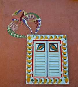 finestra, colori, persiane, disegno, muro, bianco, murales, ante