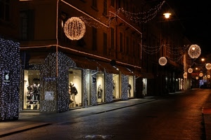luci, strada, vetrine, notte, natale, luminarie, decorazioni, via