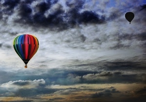 mongolfiere, cielo, nuvole, colori, due
