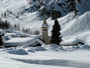 neve, campanile, chiesa, montagna, inverno, bianco, tetti, paesaggio, albero, pino, alberi