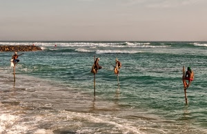 mare, onde, pali, pescatori, cielo, scogli, acqua, uomini, quattro