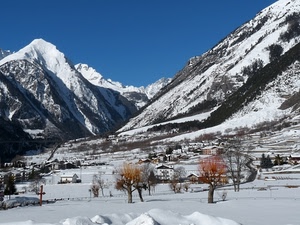 neve, alberi, inverno, montagna, montagne, case, bianco, paesaggio