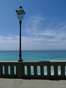 mare, lampione, cielo, balaustra, nuvole, azzurro, parapetto, acqua, blu