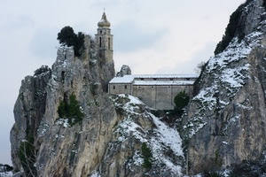chiesa, neve, campanile, montagna, roccia, rocce, inverno, alberi
