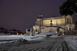 neve, roma, piazza, monumento, notte, inverno, altare, strada, albero
