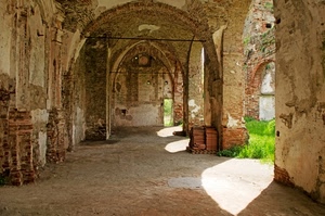 archi, portico, mattoni, erba, ombra, rudere, portici, muri, ruderi