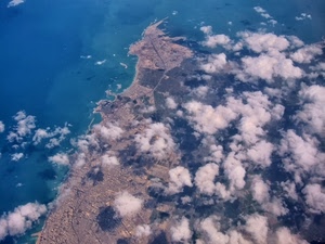 nuvole, mare, costa, terra, ombre, acqua, panorama, azzurro, blu, bianco