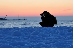 fotografo, mare, neve, inverno, nave, tramonto, porto, alba, controluce, bianco