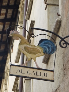 gallo, insegna, finestre, ferro, scritta, muro, blu, palazzo