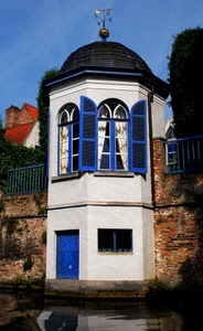 finestre, porta, blu, acqua, persiane, cupola, torre, casa