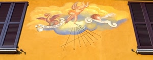 meridiana, finestre, angelo, giallo, orologio, numeri, persiane, muro