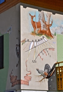 meridiana, cervi, numeri, murales, muro, ore, casa, animali