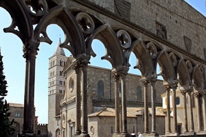 colonne, chiesa, campanile, archi, viterbo, albero