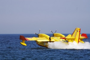 giallo, mare, acqua, aereo, rosso, eliche, idrovolante