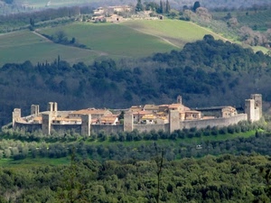 mura, alberi, borgo, panorama, verde, torri, case, paese