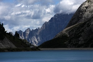 acqua, lago, montagne, nuvole, cielo, montagna, nubi, panorama, azzurro