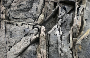 roccia, pietra, buchi, astratto, grigio, muro, fori, fessure