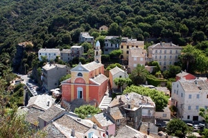 chiesa, campanile, alberi, paese, panorama, borgo, tetti, verde, rosso, case