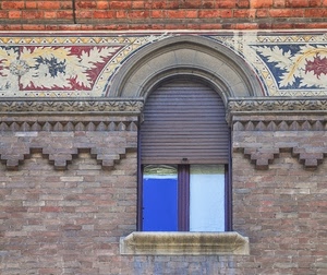 finestra, mattoni, tapparella, arco, decorazioni, disegni, serranda, marrone, vetro