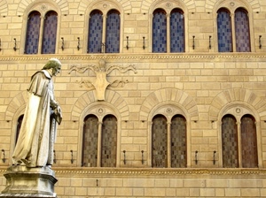 statua, finestre, stemma, palazzo, archi, bifore, vetri, facciata, monumento