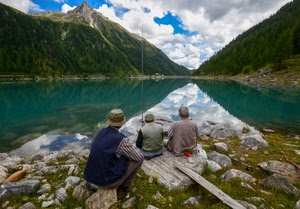 lago, pescatori, montagne, riflesso, pesca, acqua, montagna, nuvole, pescare, cielo, riflessi, monti