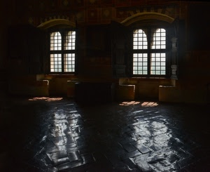 finestre, grate, due, pavimento, archi, controluce, interno, luce, riflesso, buio