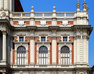 finestre, palazzo, colonne, tre, cielo, terrazzo, decorazioni