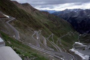 curve, strada, montagne, montagna, neve, tornanti, nuvole, valle, strade