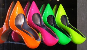 scarpe, colori, quattro, giallo, rosa, tacco, verde, specchio, arancione, multicolore