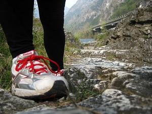 scarpe, rosso, lacci, scarpa, montagna, sentiero, montagne, ginnastica, gambe, erba, rocce, ponte