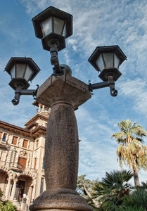 lampione, tre, palma, nuvole, palazzo, colonna, cielo, palme, alberi