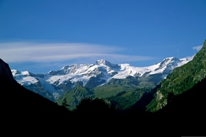 montagne, cielo, neve, verde, panorama, montagna, vette, nuvole, azzurro, alberi