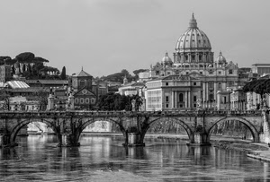 ponte, cupola, fiume, roma, bianconero