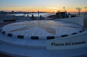 piazza, tramonto, mare, rotonda, panorama, sole, lampioni, cerchio