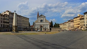 chiesa, piazza, nuvole, obelisco, palazzi, case, croce, rosone, blu, cielo