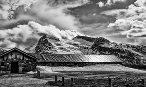 nuvole, bianconero, montagna, montagne, neve, cielo, baita, rifugio