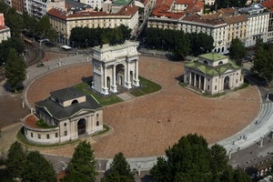 arco, piazza, alberi, case, milano, pace, edifici, strada