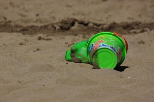 verde, secchiello, sabbia, spiaggia, manico, pesci, gioco, estate
