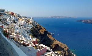 mare, panorama, case, bianco, azzurro, acqua, borgo, barche, isola, grecia, paesaggio, blu, cielo, paese