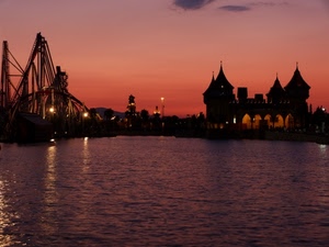 tramonto, acqua, mare, rosso, castello, luci, panorama, porto, ponte, città, torri