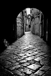 arco, bianconero, vicolo, pietre, ombra, strada, finestre, mattoni