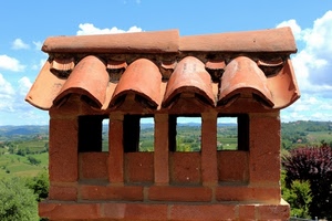 tegole, comignolo, nuvole, verde, cielo, mattoni, alberi, comignoli, panorama, coppi