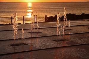 mare, zampilli, acqua, tramonto, fontana, riflesso, fontane, sole