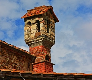 mattoni, tetto, nuvole, cielo, comignolo, rosso, camino, tegole, comignoli, pietra