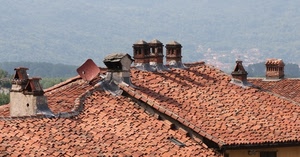 comignoli, tetti, tegole, coppi, parabola, camini, antenna, rosso, case
